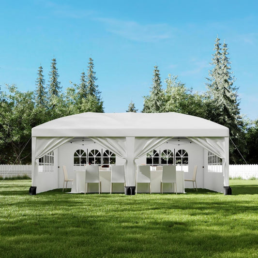 Garvee Pop Up Canopy Tent, 10 x 20 FT White Commercial Gazebo with 6 Sidewalls, Adjustable Height and Waterproof Cover for Parties, Weddings and Events