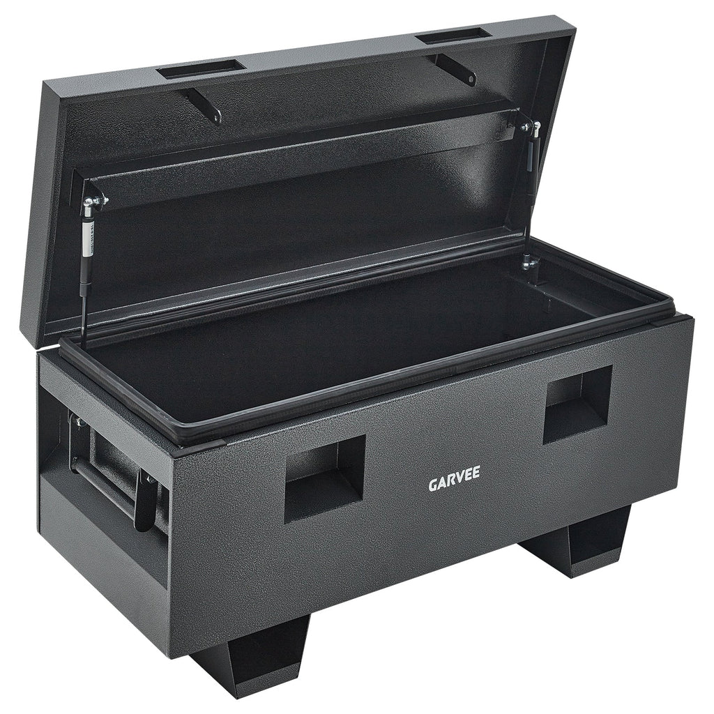 Garvee 42"x18"x20" Heavy-Duty Steel Truck Bed Tool Box - Lockable Waterproof Jobsite Chest with Removable Feet, Side Handles, and Dual Locks, Black with Silver Floral Spray Coating, Ideal for Trucks, Trailers, and Garages, Grey