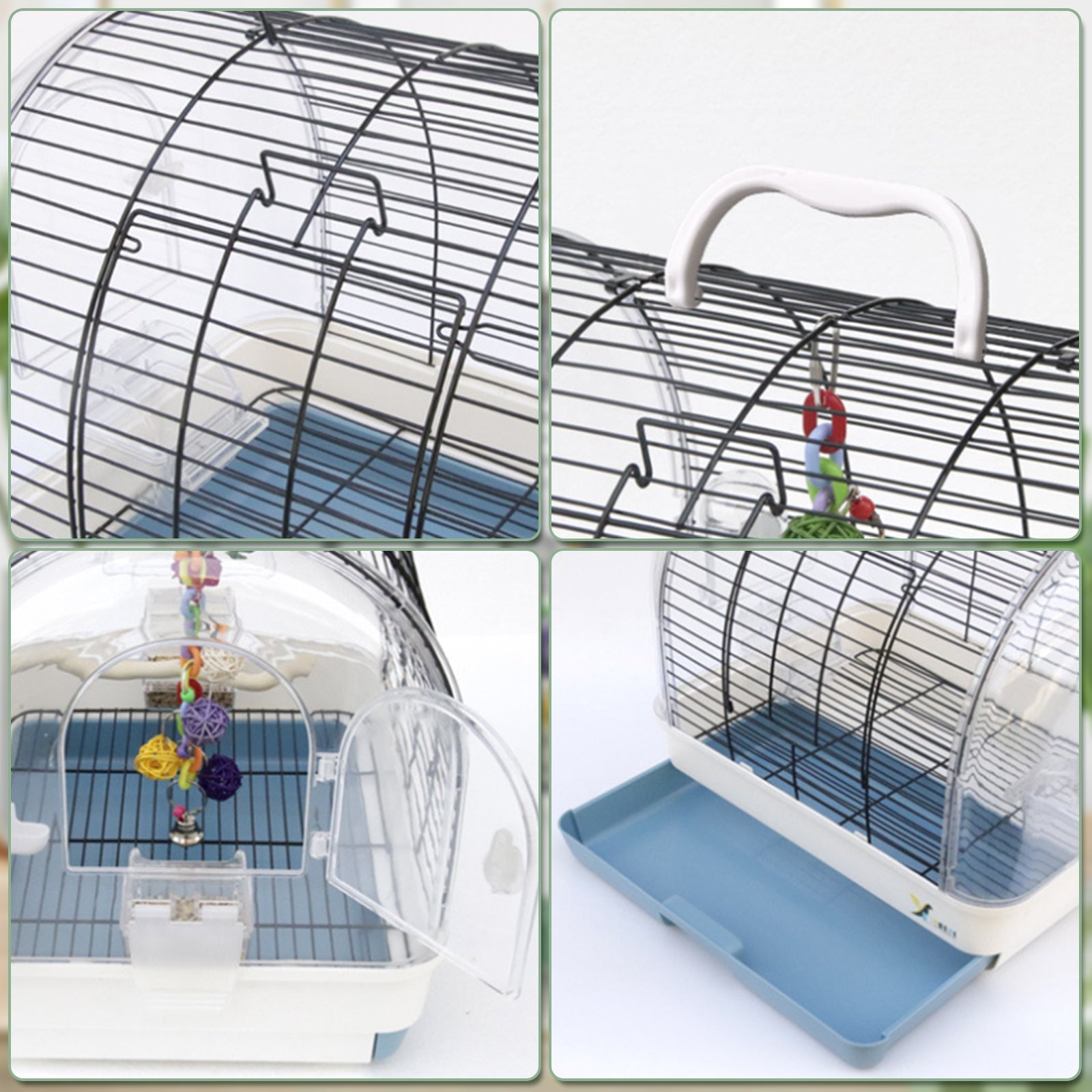 Garvee Portable Large Metal Bird Cage Carrier for Small to Medium Birds – Handle, 2 Food Bowls, 2 Perches, Removable Tray – Travel Aviary for Cockatiels, Budgies, Lovebirds, Canaries, Parakeets – Green