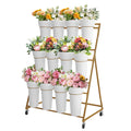 Garvee 3-Tier Gold Metal Flower Stand with 12 Removable Round Buckets, Mobile Plant Display Shelf – Heavy Duty Indoor Outdoor Plant Rack with Wheels for Garden, Patio, Shop, Wedding – Size: 90×55×120cm, Color: Gold