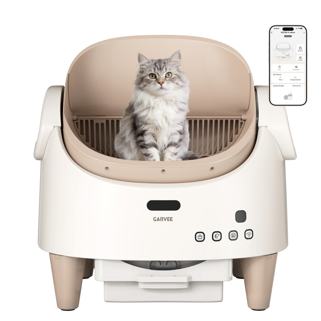 Garvee Smart Self Cleaning Cat Litter Box with App Control, Automatic Odor-Free Cat Toilet with Large Waste Bin and Disposable Bags, Open Top Design for Single or Multi Cat Households, Coffee