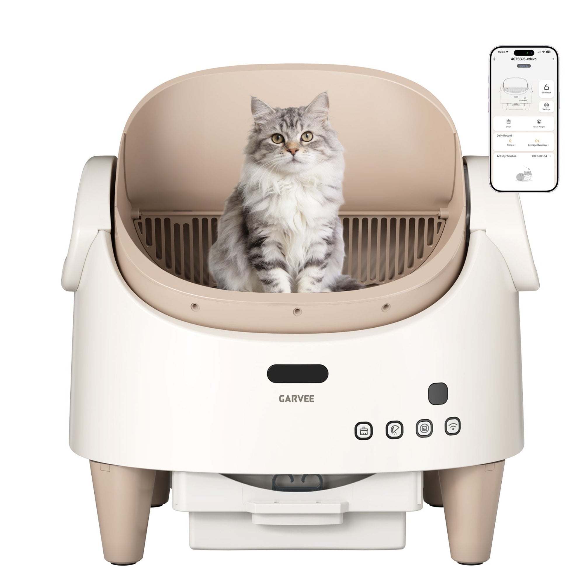 Garvee Smart Self Cleaning Cat Litter Box with App Control, Automatic Odor-Free Cat Toilet with Large Waste Bin and Disposable Bags, Open Top Design for Single or Multi Cat Households, Coffee