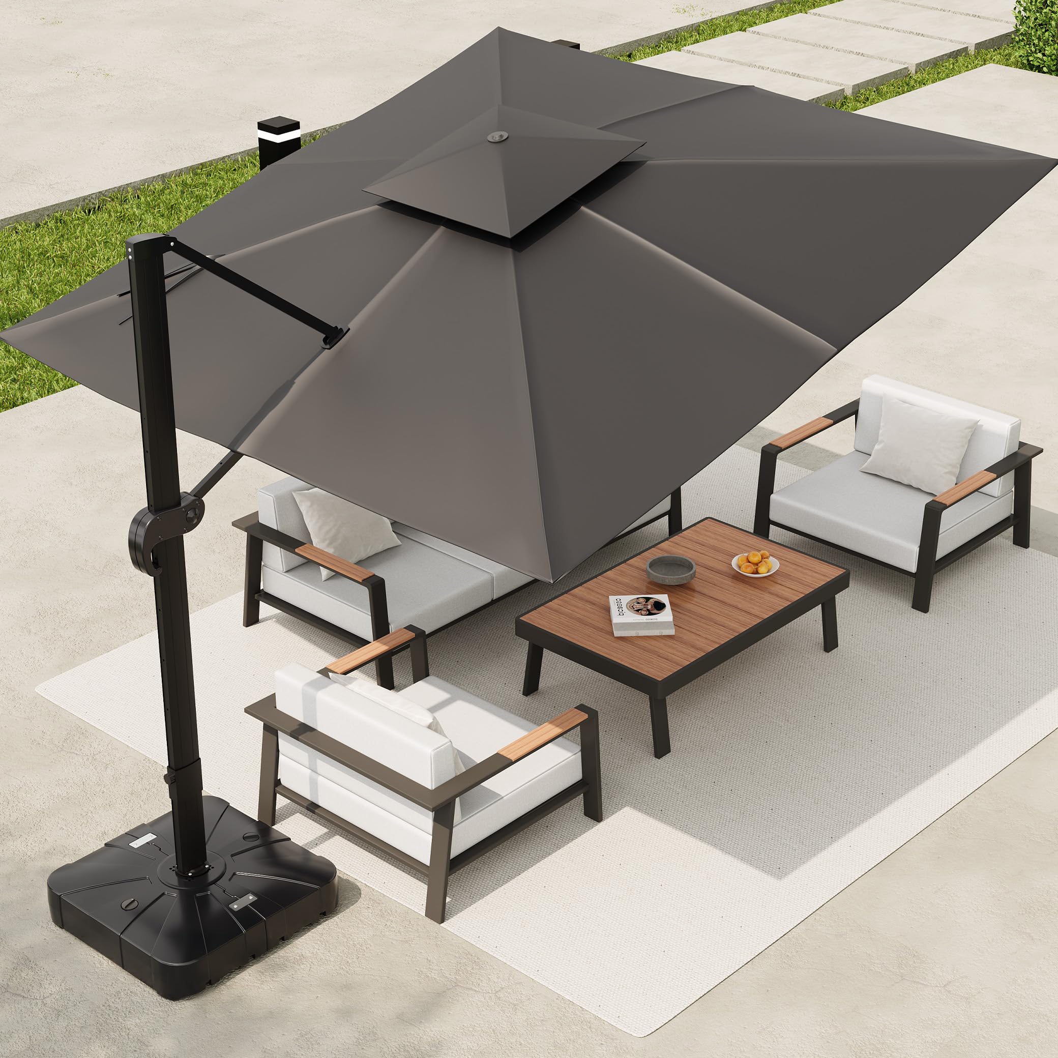 Garvee 10' × 10' Cantilever Patio Umbrella, 360° Rotating Aluminum Offset Umbrella with Adjustable Height, Gray, Base Not Included