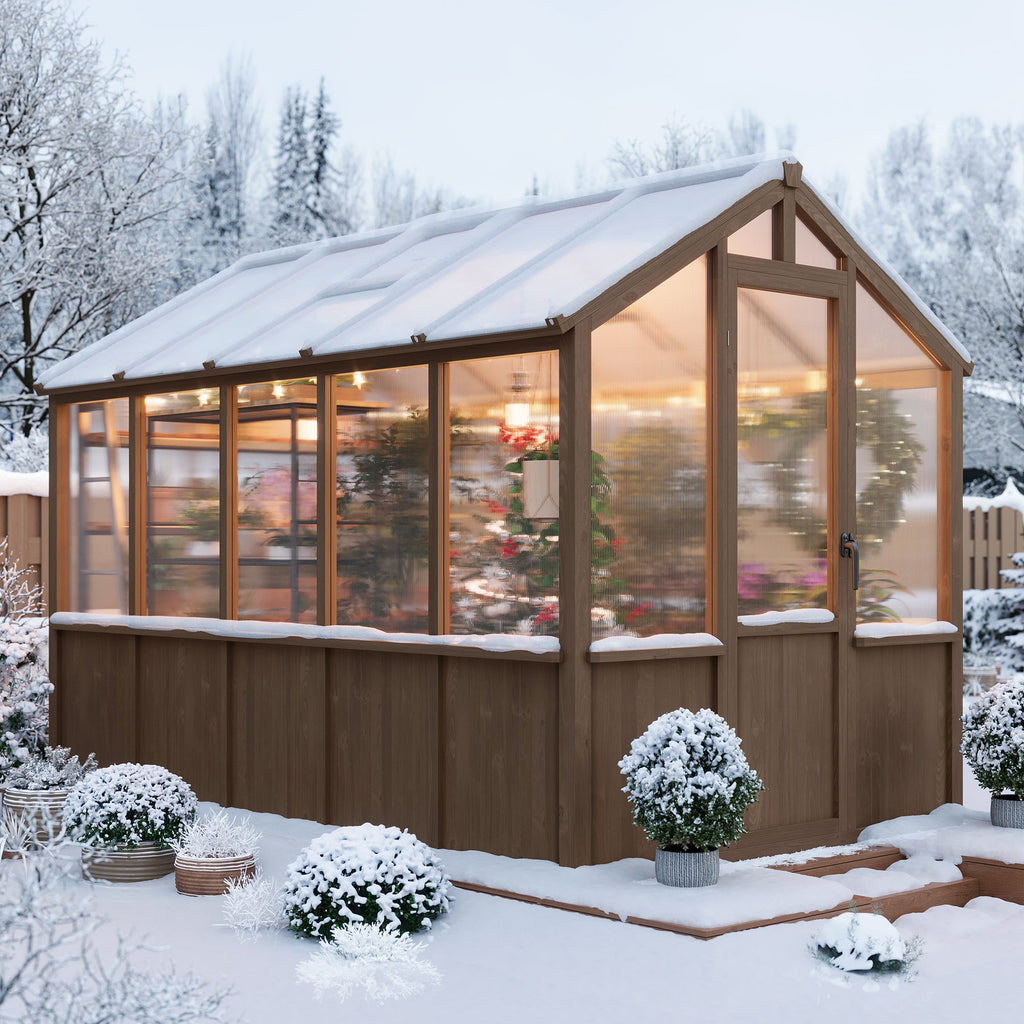 Garvee 6x10 Walk-In Wooden Greenhouse, Heavy Duty Spruce Frame with Polycarbonate Panels, Adjustable Roof Vents & Lockable Door, Outdoor Garden Greenhouse for Backyard, Patio and Lawn, Vintage Color