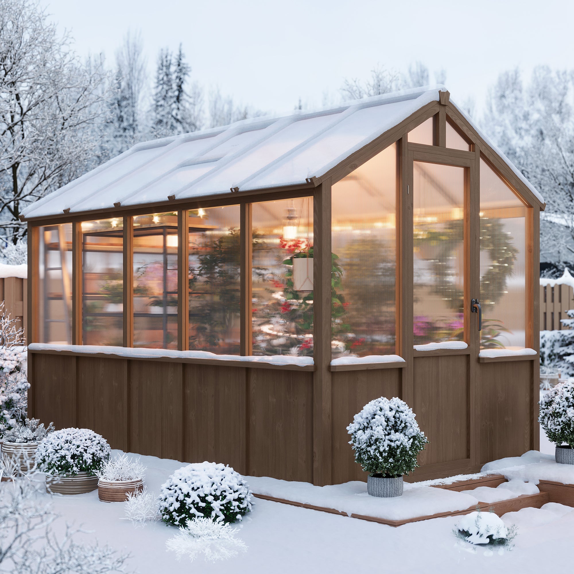 Garvee 6x10 Walk-In Wooden Greenhouse, Heavy Duty Spruce Frame with Polycarbonate Panels, Adjustable Roof Vents & Lockable Door, Outdoor Garden Greenhouse for Backyard, Patio and Lawn, Vintage Color