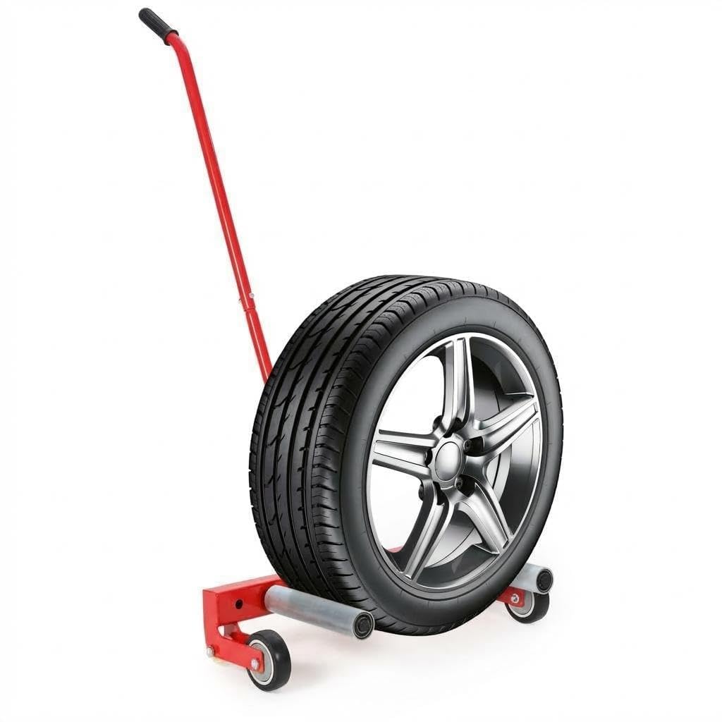 Garvee Heavy Duty Adjustable Tire Wheel Dolly – 330lbs Capacity, 23.5"-43.5" Width, 8in 360° Rollers – For Semi Truck, SUV, Skid Steer, ATV, RV, Trailer – Easy Tire Lifting – Red