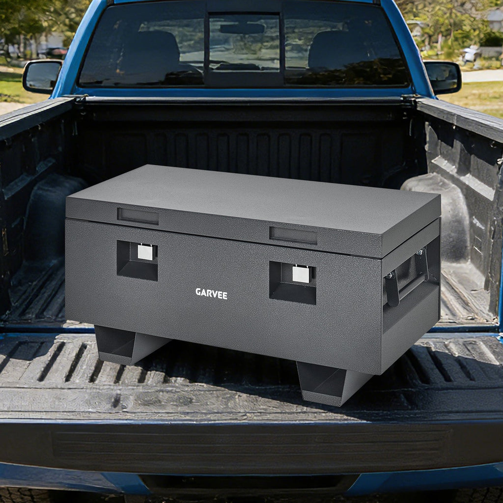 Garvee 42"x18"x20" Heavy-Duty Steel Truck Bed Tool Box - Lockable Waterproof Jobsite Chest with Removable Feet, Side Handles, and Dual Locks, Black with Silver Floral Spray Coating, Ideal for Trucks, Trailers, and Garages, Grey