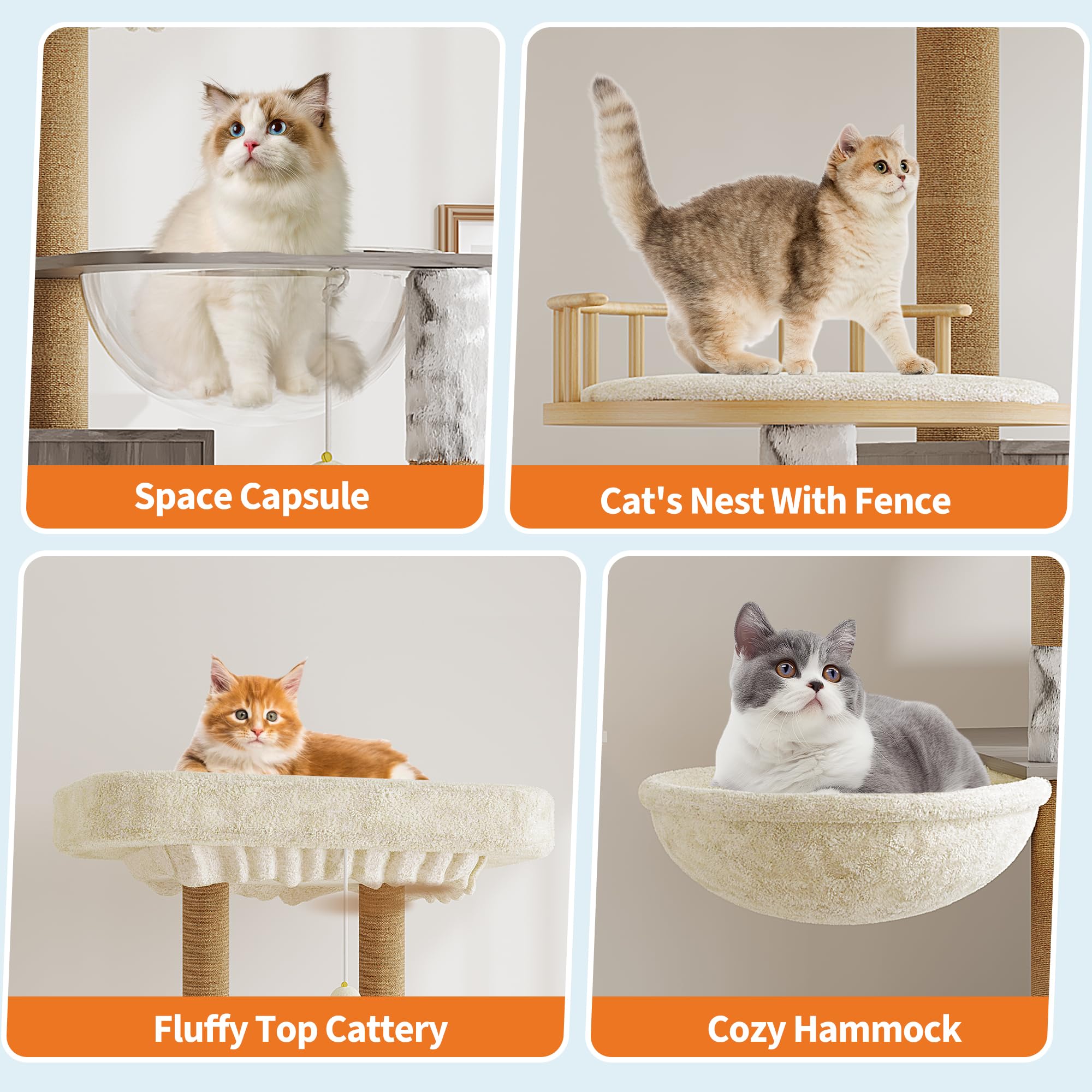 Garvee Multi-Level Cat Tree with Litter Box Enclosure – Hidden Litter Box, Large Soft Perch, Sisal Scratching Posts, Condo & Hammock – Modern Cat Litter Box Cabinet for Indoor Cats – Gray