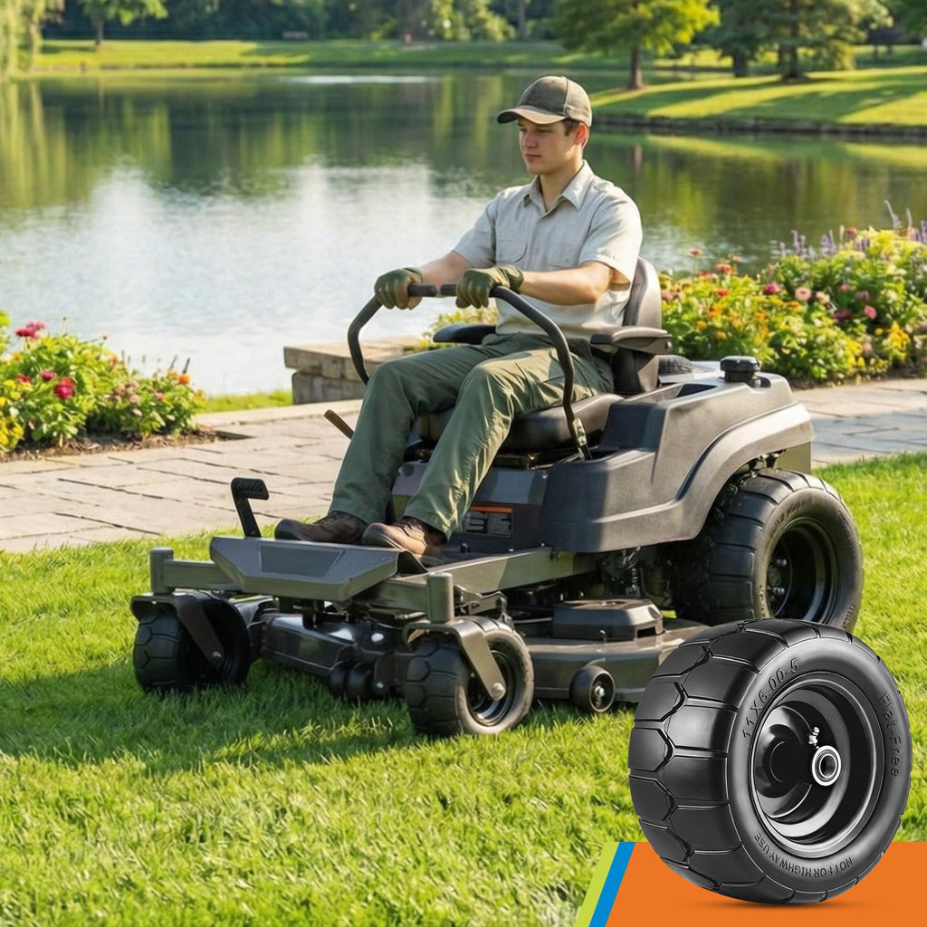 Garvee 2 Pack 11x6.00-5 Flat Free Lawn Mower Tire and Wheel, 353 lbs Load, Polyurethane, Puncture-Proof, 3/4" & 5/8" Bushings, Push Mowers & Garden Carts