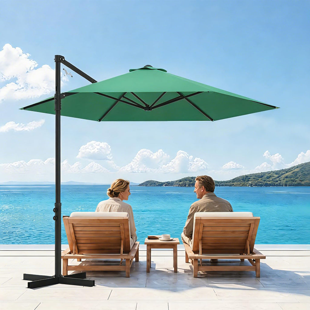 Garvee 9' Cantilever Patio Umbrella, 101.2" W × 94.5" H Round Offset Parasol with UV-Resistant Vented Polyester Canopy and Iron Frame, Dark Green