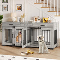 Garvee 71" Double Wooden Dog Crate Furniture for 2 Dogs, Heavy Duty, Spacious, MDF & Iron, Three-Drawer Storage, TV Stand, Small to Large Dogs