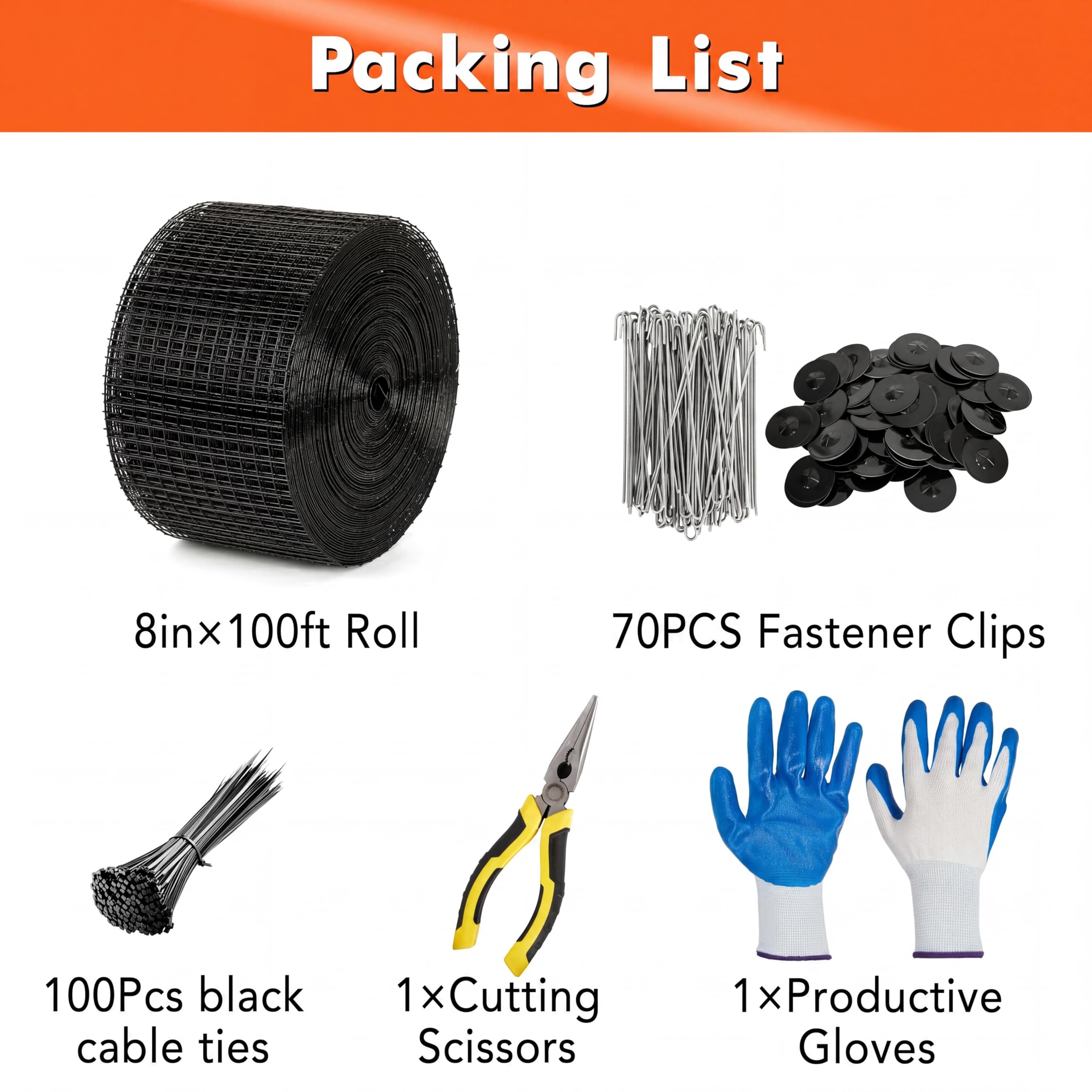 Garvee Solar Panel Bird Guard Mesh Kit – 8-Inch x 100-Foot Roll Critter Guard Wire Barrier with 70 Pcs Fastener Clips & Installation Tools for Birds, Pigeons, and Squirrels (Black)