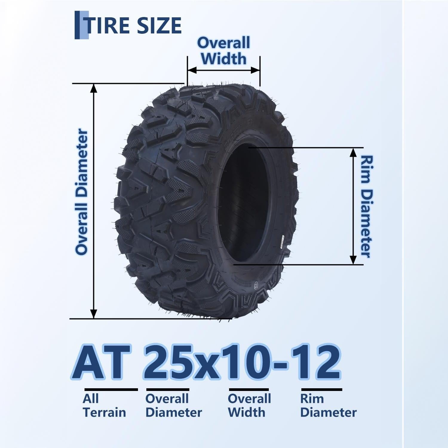 Garvee Heavy-Duty All-Terrain ATV/UTV Tire Set - 2-Pack 25x10-12, 6 Ply Tubeless, 420 lbs Load, Puncture Resistant, Deep Step for Mud/Sand/Trail - AT25X10-12-6PR TL LANCER (New)