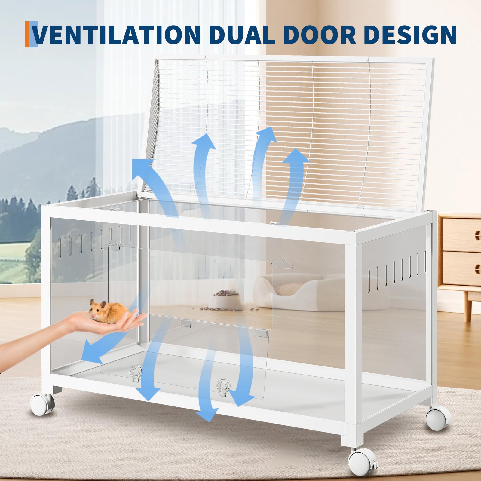 Garvee Large Hamster Cage, 3-Tier Gerbil Cages with Running Wheel, Water Bottle, Food Bowl, Ramps, Portable Hamster House with 7" Deep Glass Bottom for Syrian, Hamster, Gerbils (White)