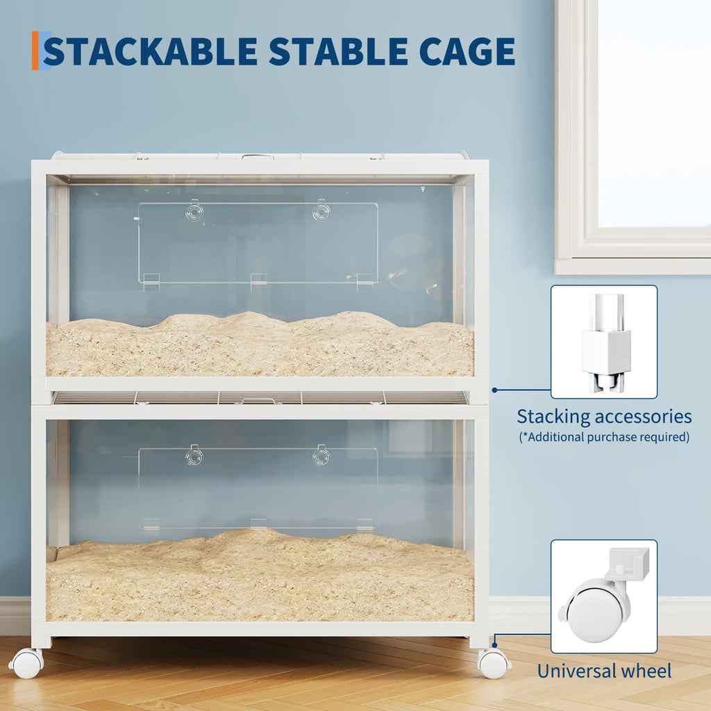 Garvee Large Hamster Cage, 3-Tier Gerbil Cages with Running Wheel, Water Bottle, Food Bowl, Ramps, Portable Hamster House with 7" Deep Glass Bottom for Syrian, Hamster, Gerbils (White)