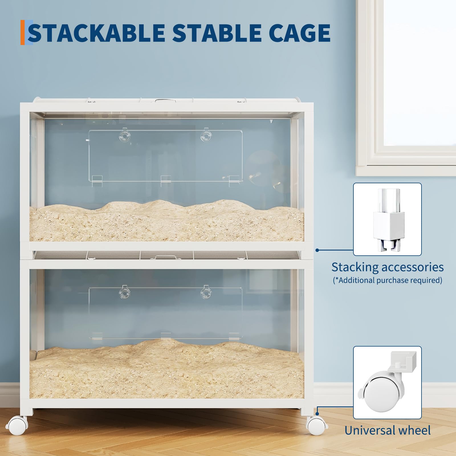 Garvee Large Hamster Cage, 3-Tier Gerbil Cages with Running Wheel, Water Bottle, Food Bowl, Ramps, Portable Hamster House with 7" Deep Glass Bottom for Syrian, Hamster, Gerbils (White)