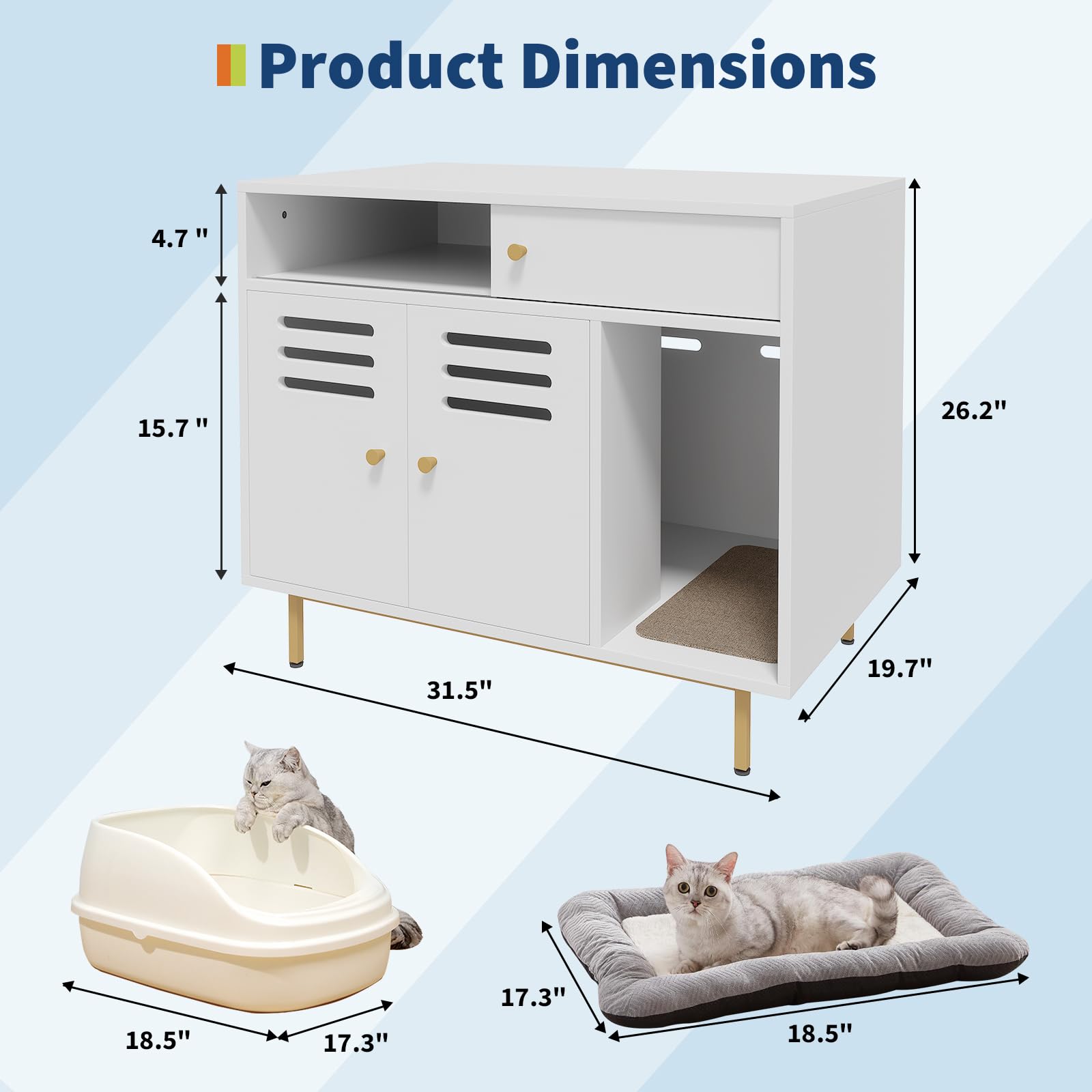 Garvee Modern Cat Litter Box Enclosure Furniture – Hidden Storage, Barn Door, Drawers & Shelves, Ventilated, Dog Proof, Cat Washroom Side Table – Fits Most Litter Boxes – White