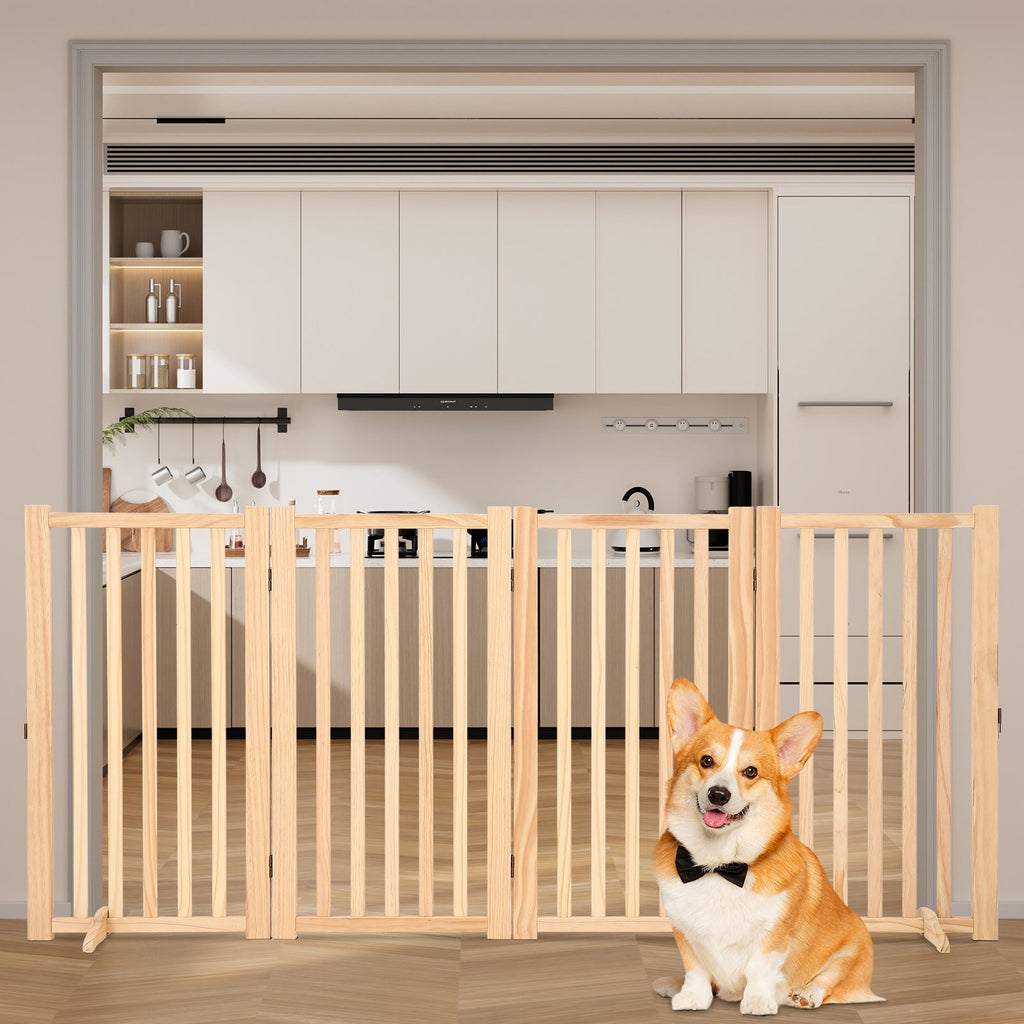 Garvee Wooden Freestanding Dog Gate, Collapsible Pet Gate with Support Feet, Indoor Dog Fence for The House,Doorways, Stairs，Expandable Pet Fence -4 Panel, 36” H