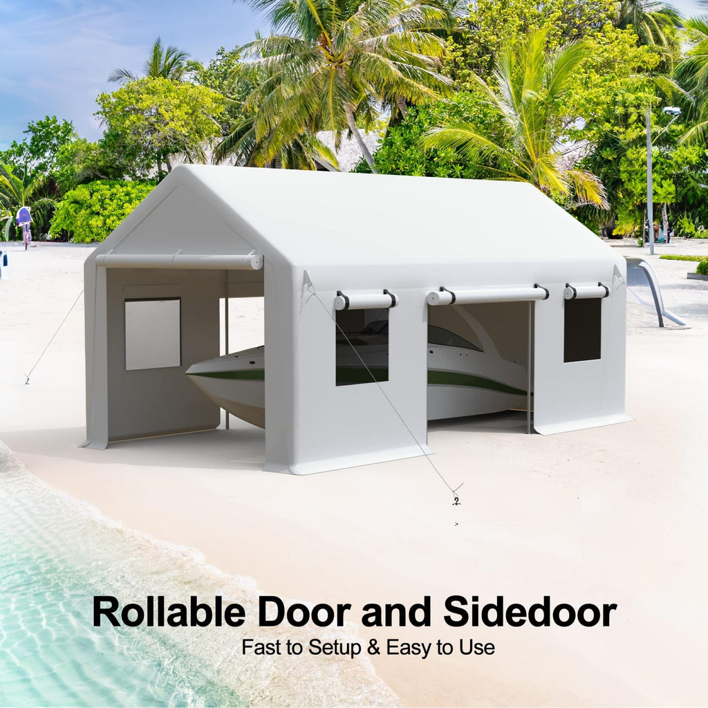 Garvee Carport Sidewall Kit for Outdoor Vehicle Storage, Fits 10 x 20 FT and 13 x 20 FT Frames with 160G/180G PE Panels, Roll-Up Doors, Windows, White