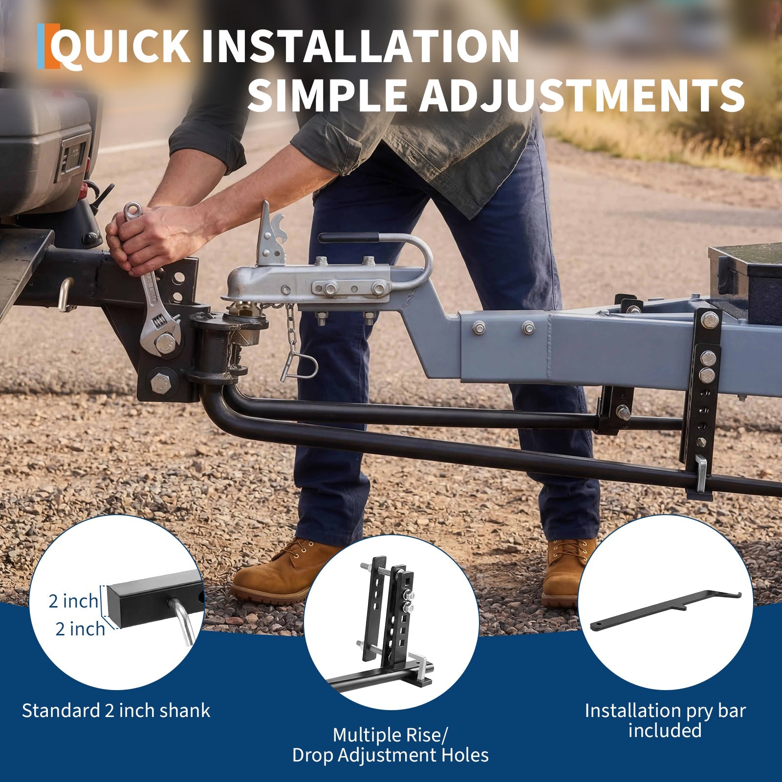 Garvee 1,000 lbs Weight Distribution Hitch with Sway Control – 2" Sturdy Steel Shank, 2-5/16" Ball, Anti-Sway Load Leveling, Rust-Resistant Towing for Trailers, Campers, RVs – 1,000 lb Weight Distribution Hitch Kit