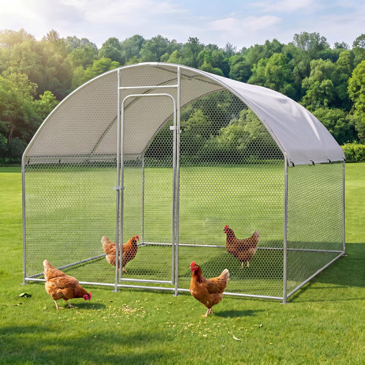 Garvee Large Metal Chicken Coop, Walk-In Poultry Cage with Waterproof Cover for Backyard Farm Use 9.84' × 6.56' × 6.56'