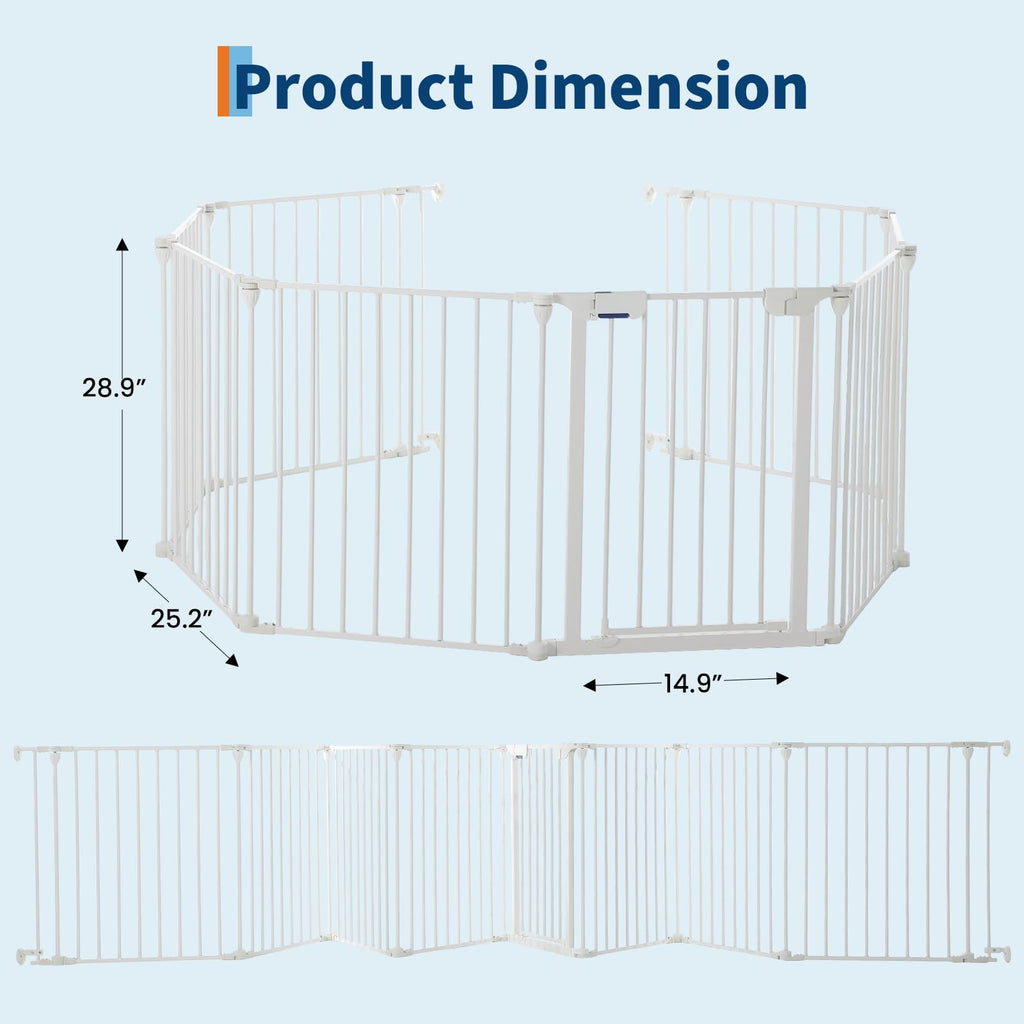 Garvee Adjustable Metal Pet Safety Gate 8-Panels, 29" High Collapsible Playpen with Lockable Door, Portable Indoor/Outdoor Barrier for Stairs, Doorways, RV, Camping, Yard, Garden, White
