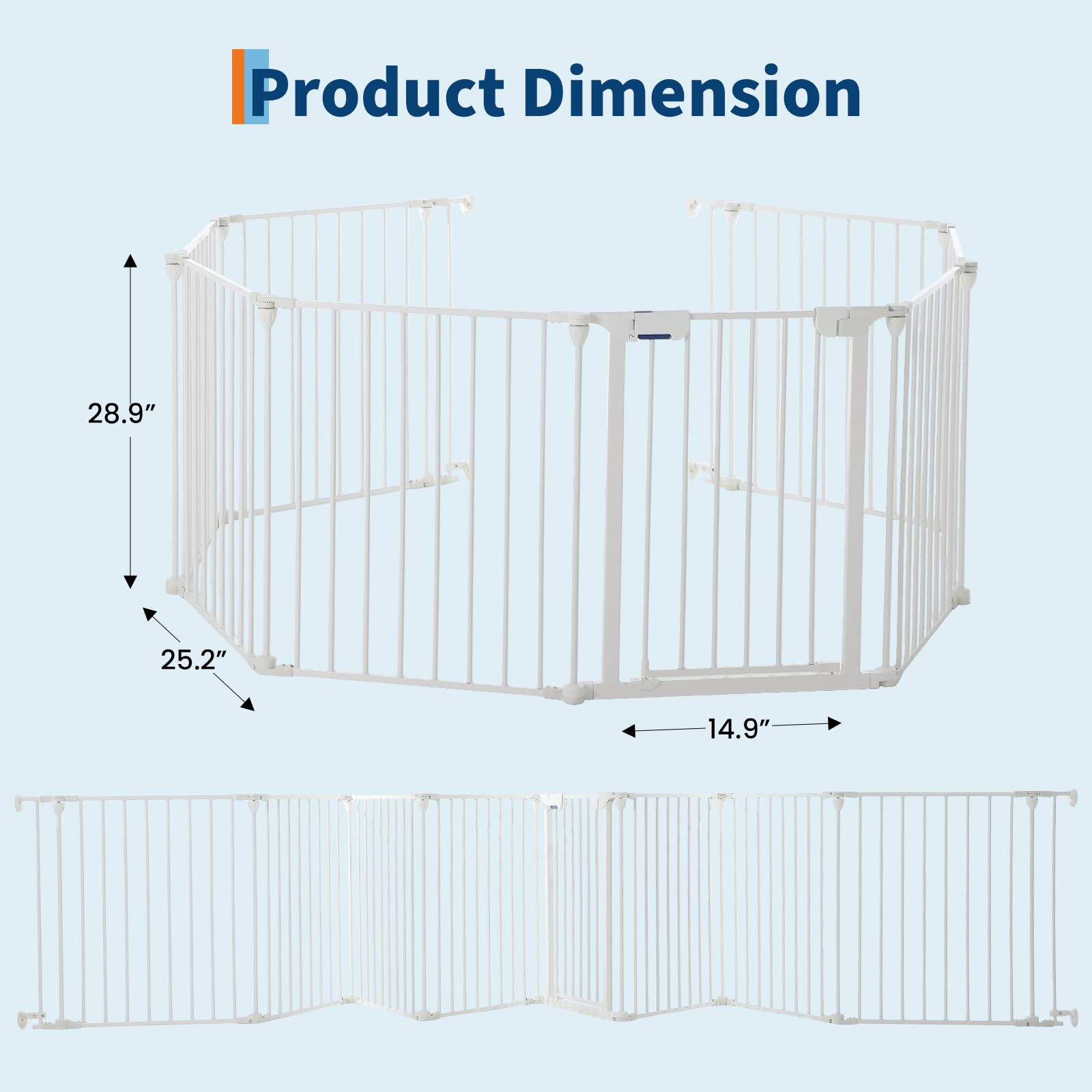 Garvee Adjustable Metal Pet Safety Gate 8-Panels, 29" High Collapsible Playpen with Lockable Door, Portable Indoor/Outdoor Barrier for Stairs, Doorways, RV, Camping, Yard, Garden, White
