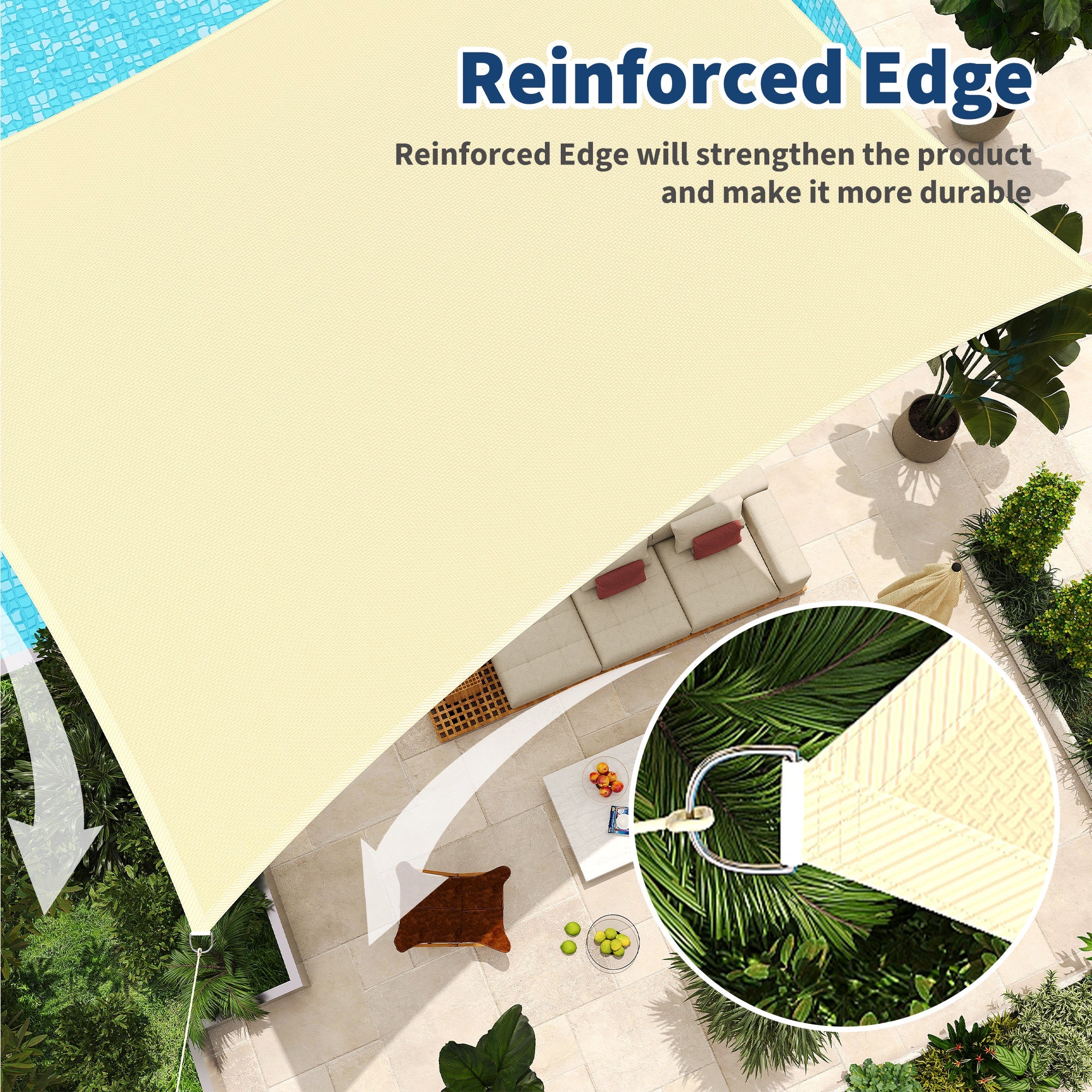 Garvee Sun Shade Sail 12' × 16' Rectangle, 95% UV Block Breathable HDPE Outdoor Canopy with Curved Edges and Installation Ropes for Patio, Backyard, Deck, Garden and Pool, Sand