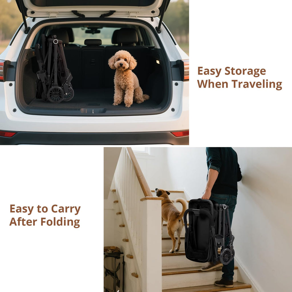 Garvee Foldable 4-Wheel Pet Stroller for Dogs & Cats -Dog Stroller, Lightweight Travel Carrier for Small to Medium Pets Up to 50 LBS, 360° Swivel Front Wheels, Foot Brake, Breathable Mes
