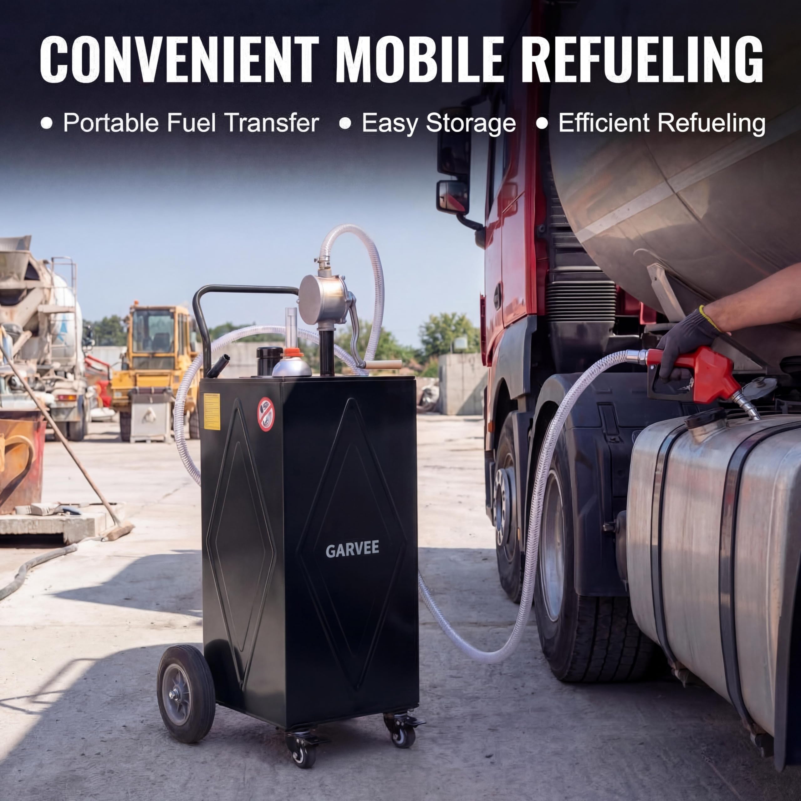 Garvee 35 Gallon Heavy Duty Portable Fuel Caddy – Manual Rotary Pump, Steel Gasoline & Fuel Transfer Tank, Reinforced 4 All-Terrain Wheels, Mobile Storage for Trucks, Boats, ATVs, Lawn Mowers, Farm Equipment – Reinforced 4-wheel design - Black - Li Junjie