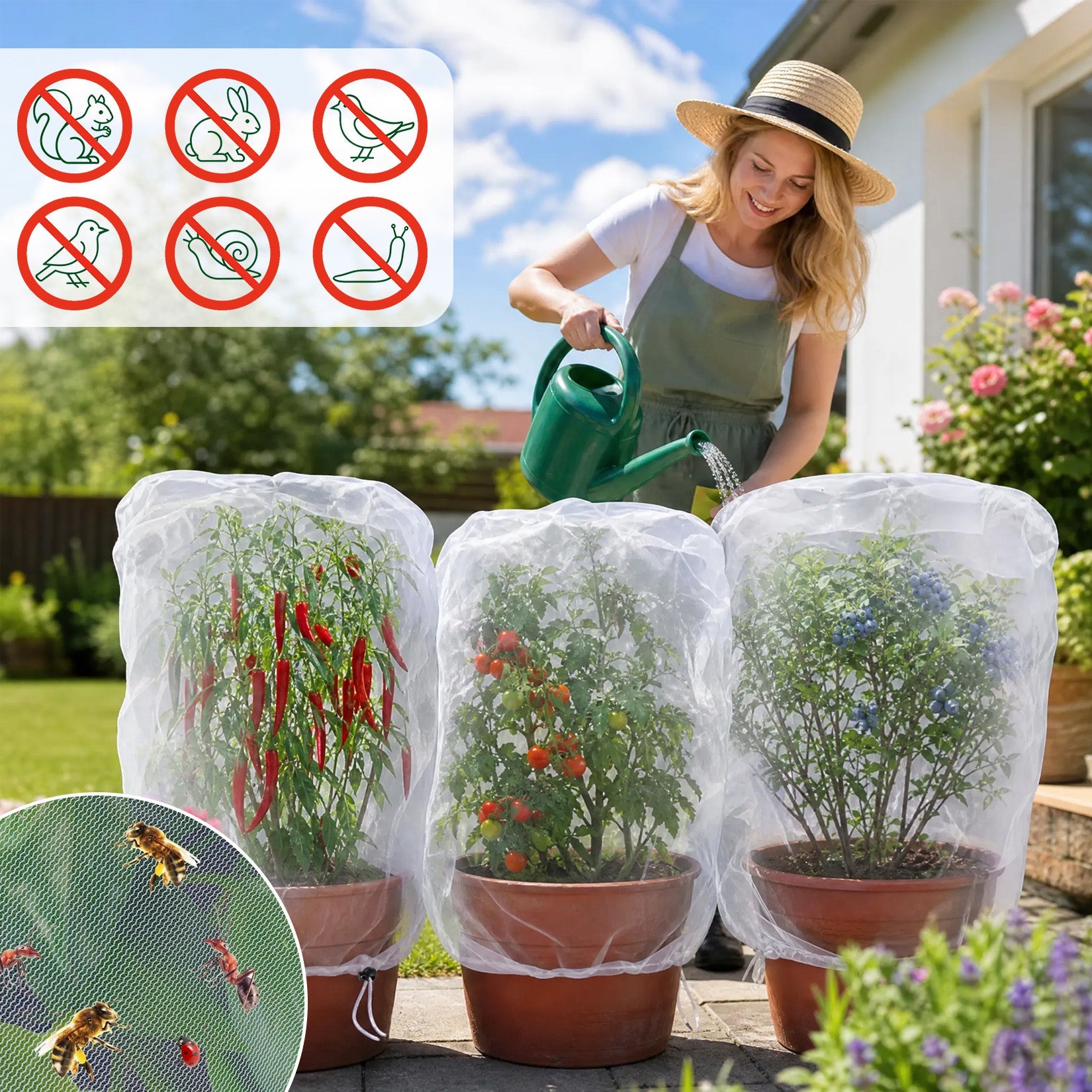 Garvee Garden Netting for Vegetables & Berry Bushes, 8-Pack 4 x 4.6 FT Reusable PE Mesh Covers with Drawstrings for Animal Protection