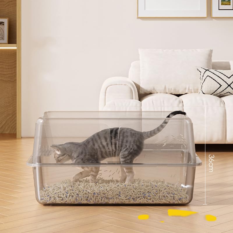 Garvee Non-Stick Stainless Steel Litter Box, Side Opening Splash-Proof & Leak-Proof Large Metal Cat Litter Box with Lid & Scoop, Easy-Clean & Durable, 8" Deep Black