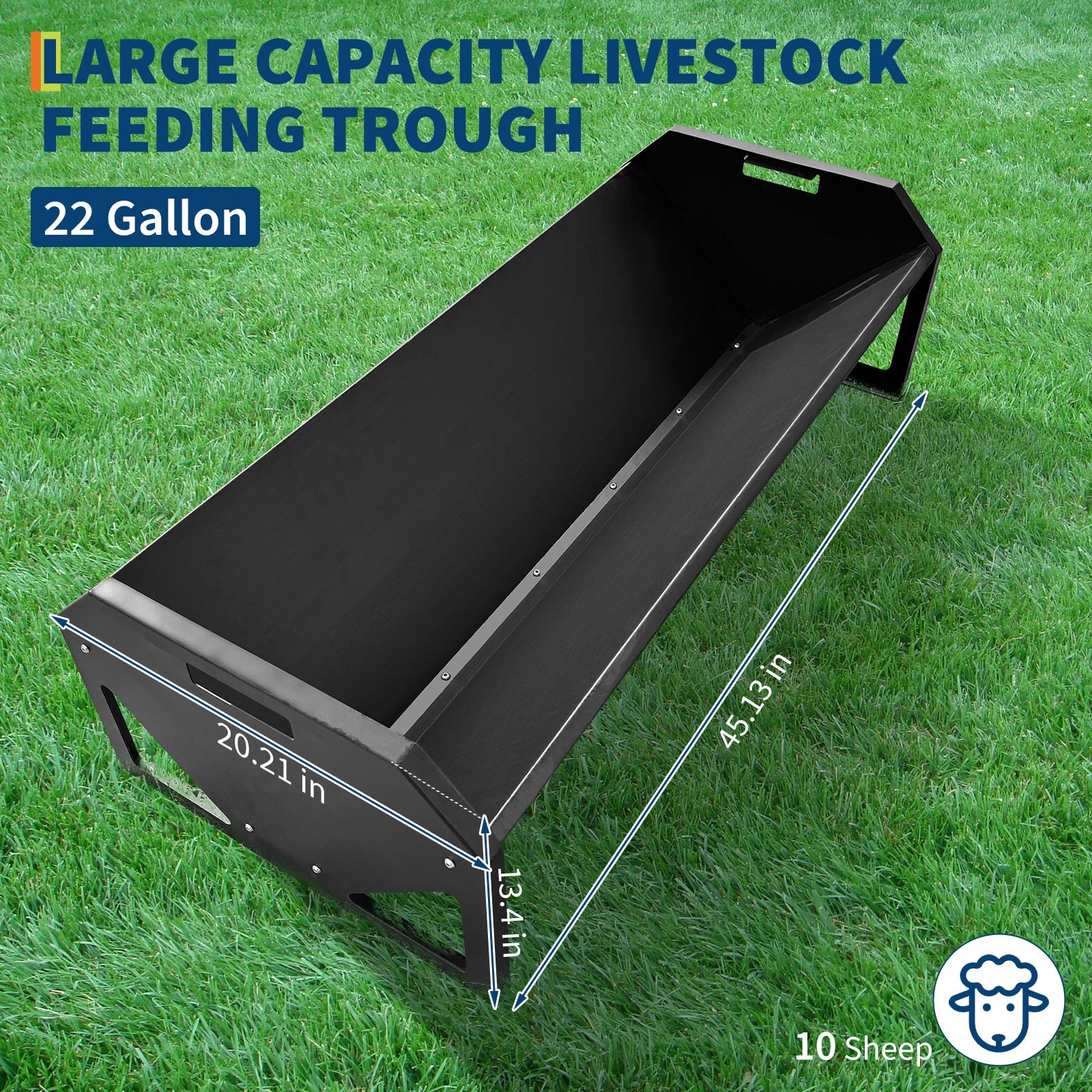 Garvee Livestock Feeder, 45.13" Hay Feeder for 10 Sheep Once, Heavy Duty 22 Gallon Capacity Livestock Feeding Trough for Horse, Goat, Sheep, Cattle, Cow, Alpaca, Black