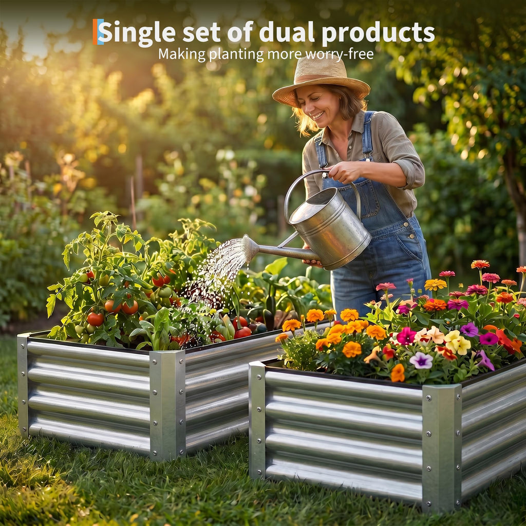 Garvee 2 Pack Tall 4 x 2 Ft Galvanized Steel Raised Garden Bed, Outdoor Above Ground Planter Box for Vegetables and Flowers, Metal Raised Bed for Gardening
