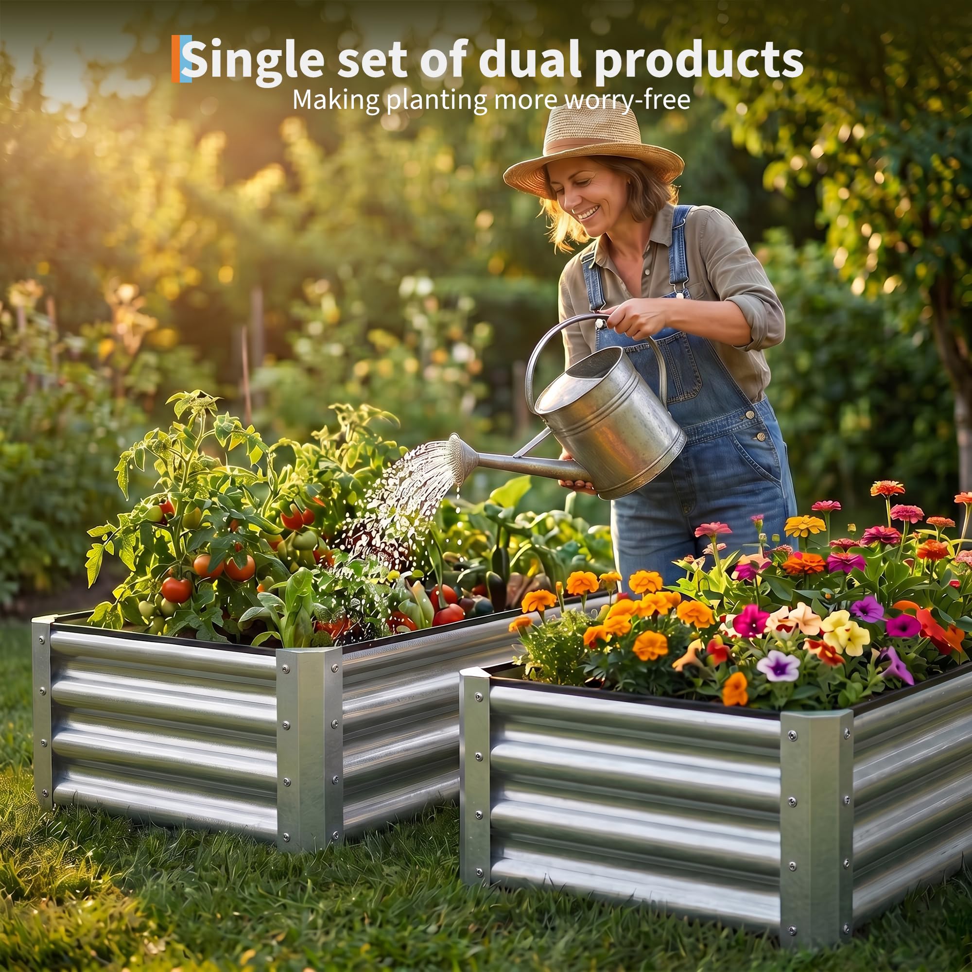 Garvee 2 Pack Tall 4 x 2 Ft Galvanized Steel Raised Garden Bed, Outdoor Above Ground Planter Box for Vegetables and Flowers, Metal Raised Bed for Gardening