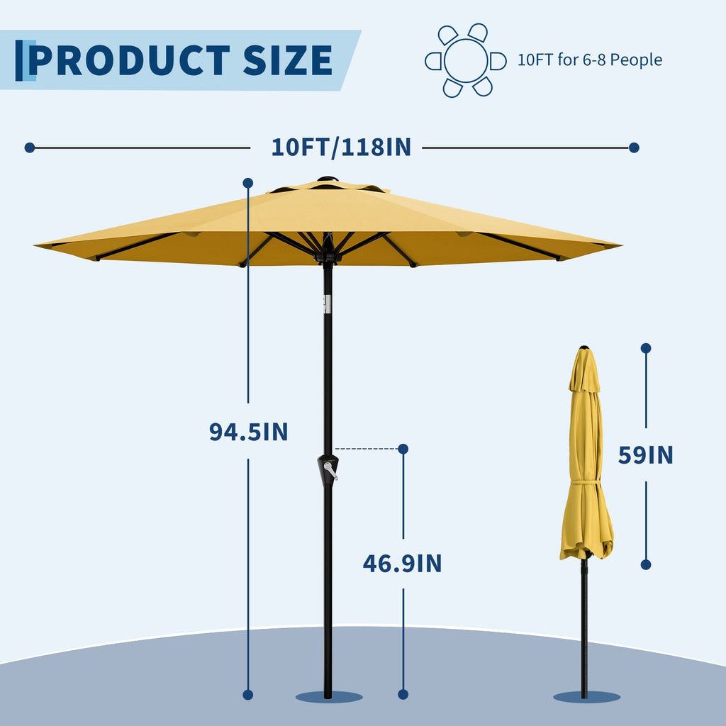 Garvee 10FT Yellow Outdoor Patio Umbrella – Waterproof Market Parasol with Smooth Crank Lift, Push Button Tilt, 8 Sturdy Ribs, UV Protection – Great for Pool, Deck, Garden, Yard