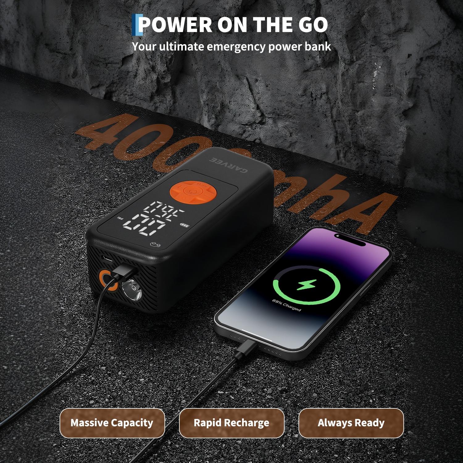 Garvee 150 PSI Cordless Tire Inflator Air Compressor, 4000mAh Rechargeable Portable Pump with Digital Pressure Gauge, Auto Shut-Off & LED Light for Cars, SUVs, Motorcycles, Bikes & Balls Black/Orange