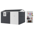 Garvee 10x8FT Black Metal Outdoor Storage Shed with Pushable Window, LED Light & Pegboard, Lockable Double Doors, Sloping Roof, Ventilation, Corrosion-Resistant Steel Garden Tool Shed for Patio, Backyard & Garage