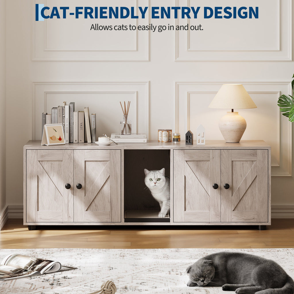 Garvee Cat Litter Box Enclosure for 2 Cats, Hidden Litter Box Furniture Cabinet with Double Room, Double Cat Litter Box Enclosure, Indoor Cat House, 43.4 x 18.1 x 17.7 Inches