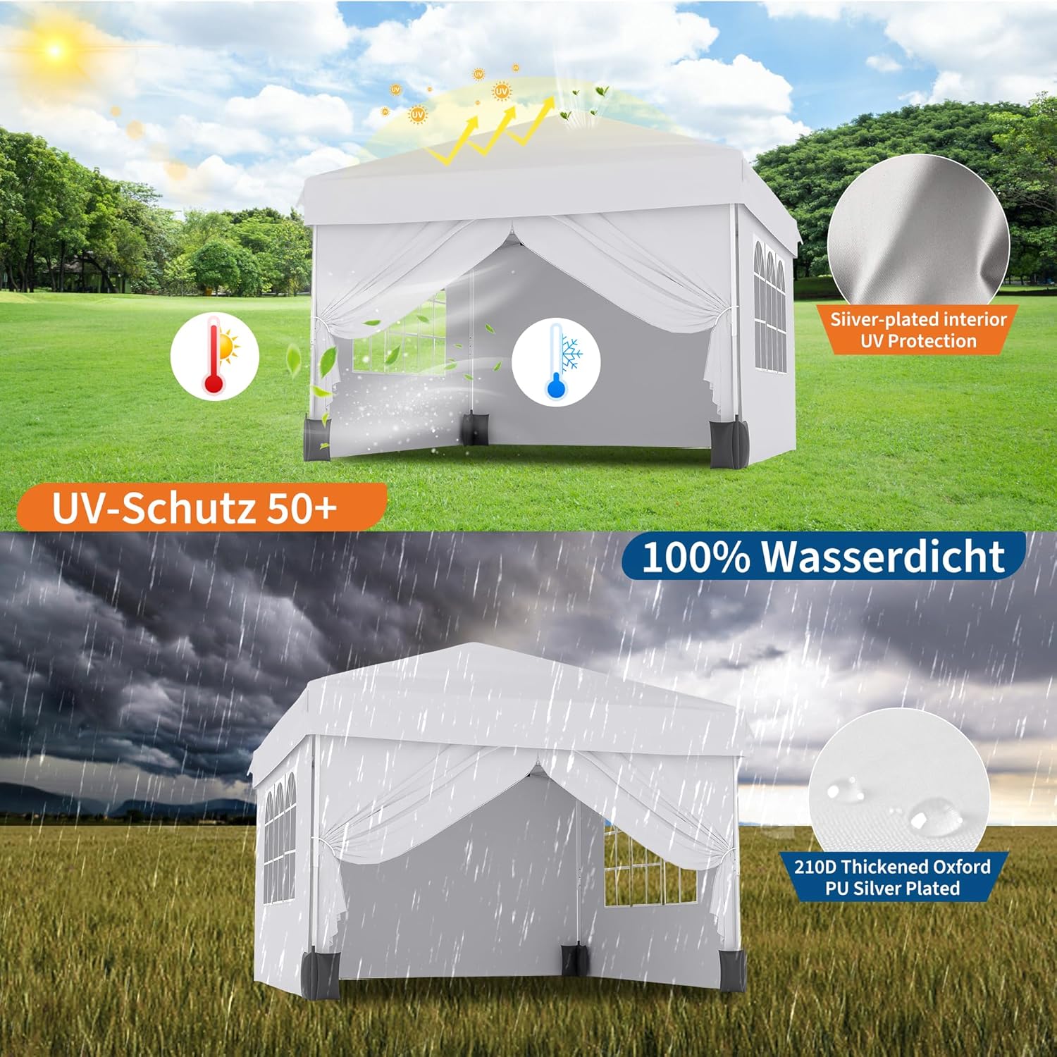 Garvee 10' × 10' Pop Up Canopy Tent with 4 Removable Sidewalls, UPF 50+ Outdoor Shelter with 3 Height Settings, Steel Frame, Carry Bag, Stakes, Ropes and Sandbags, White