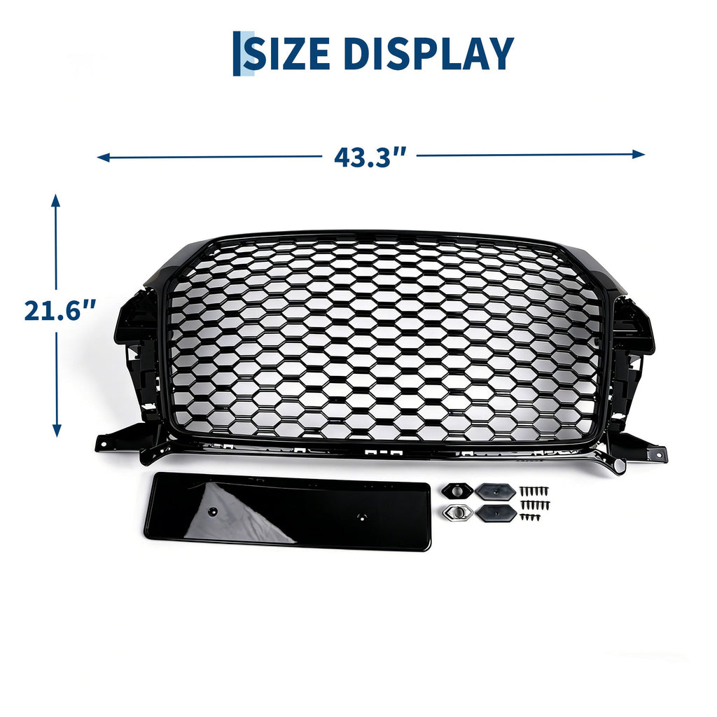 Garvee Gloss Black Honeycomb Front Grille for Audi Q3 2016-2018 – ABS Material – Direct Replacement – No Emblem – Radiator Protection – Weather-Resistant – Exterior Accessory – Color: Gloss Black