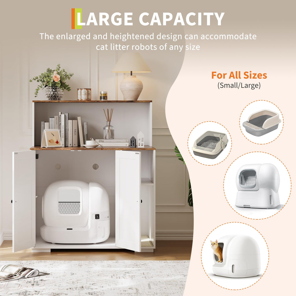 Garvee Dog-Proof Large Cat Litter Box Enclosure with Scratch Pad, Large Automatic Litter Box Furniture for Placing Self-Cleaning Litter Box,Litter Cabinet with Outlet ,Space for Cat Stuffs