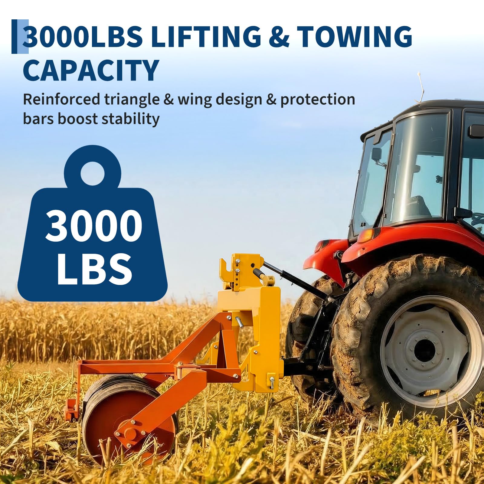 Garvee Tractor Quick-Hitch Adapter for Class 0 & 1 Tractors, 300 lb Lift, 2-Inch Hitch, Heavy-Duty Steel, Tool-Free Install, 2 Hitch Sockets, Agricultural Use