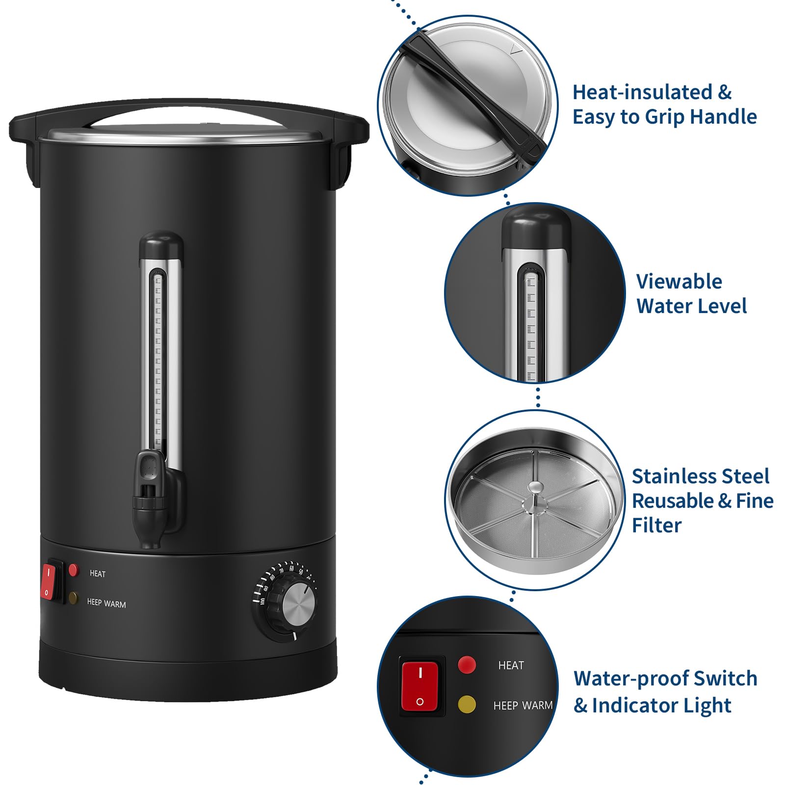 Garvee Large Capacity Commercial Coffee Urn – 14L Stainless Steel Double Wall Electric Hot Beverage Dispenser, Fast Heating, Drip-Free Faucet – Perfect for Catering, Buffet, Office, Party – Specification: 14L