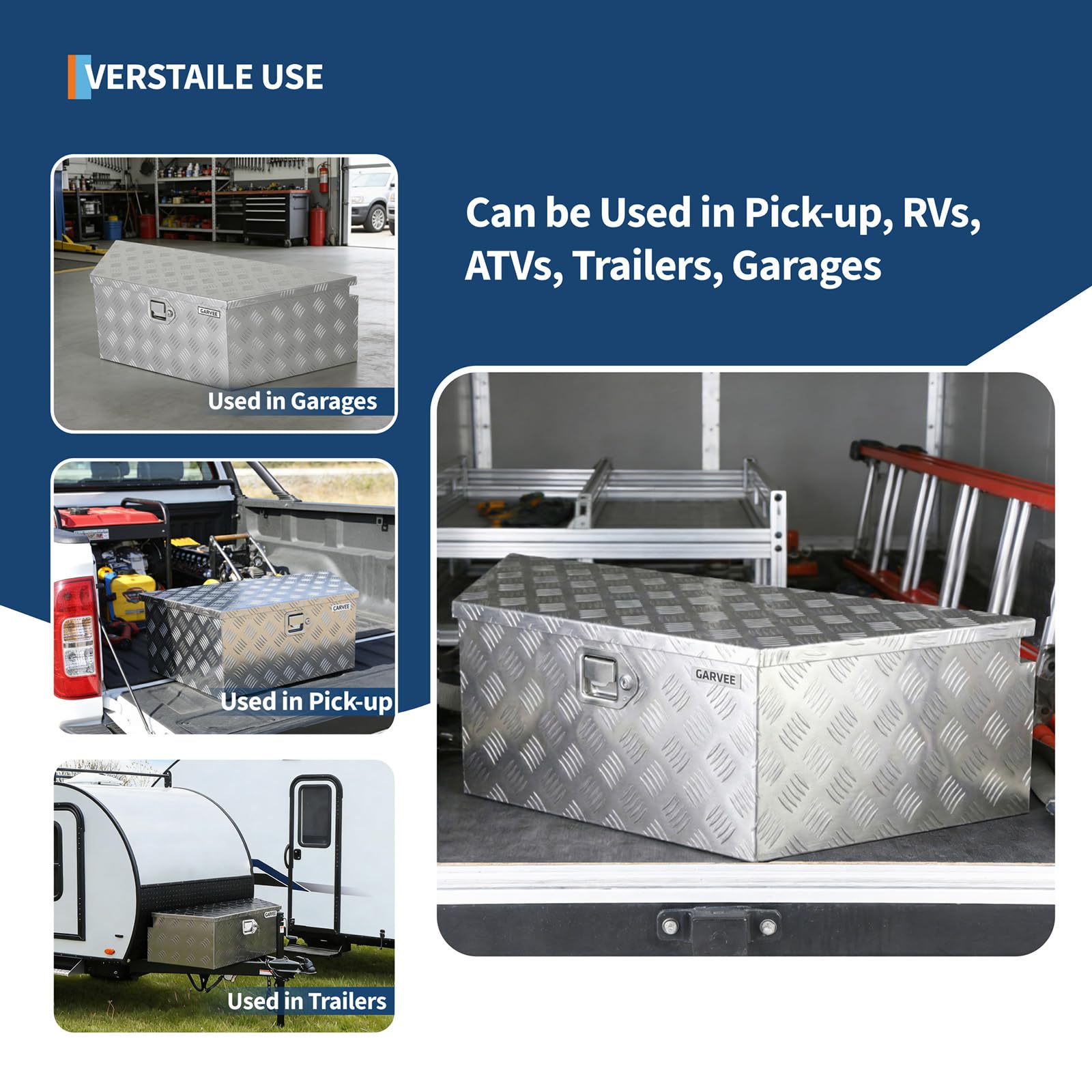 Garvee 39"x16"x12" Heavy Duty Trailer Tongue Box Steel Tool Chest with Lock & Keys, Weather-Resistant, High-Capacity Storage, Silver, for Utility Trailers & Trucks, Silver
