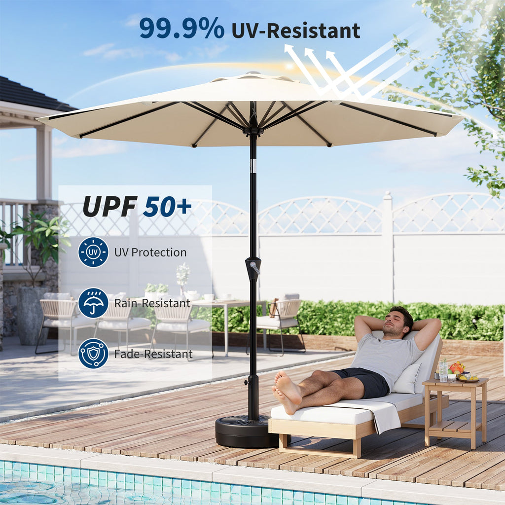Garvee 10FT Beige Patio Umbrella for Outdoor Table – Waterproof Market Umbrella with Smooth Crank Lift, Push Button Tilt, 8 Sturdy Ribs, UV Protection – Perfect for Pool, Deck, Yard, Garden