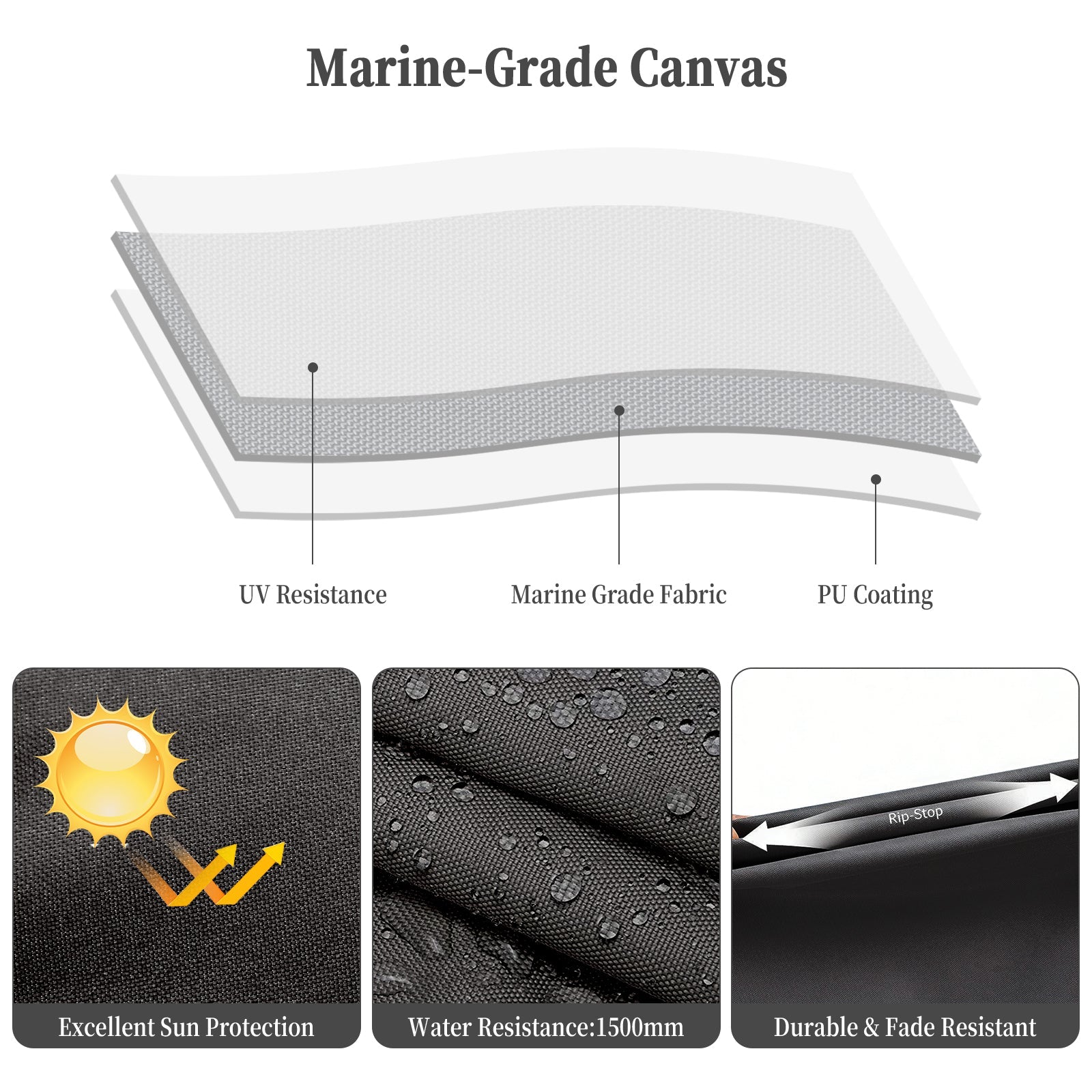 Garvee 4 Bow Bimini Top for Boats – Marine-Grade 600D PU-Coated Canvas, Translucent Side Curtains, 1" Aluminum Frame, Zippered Side Panels, Straps, Rear Support Poles – Black – Size: 8'L x 54"H x 67"-72"W – Black (translucent side curtain version)