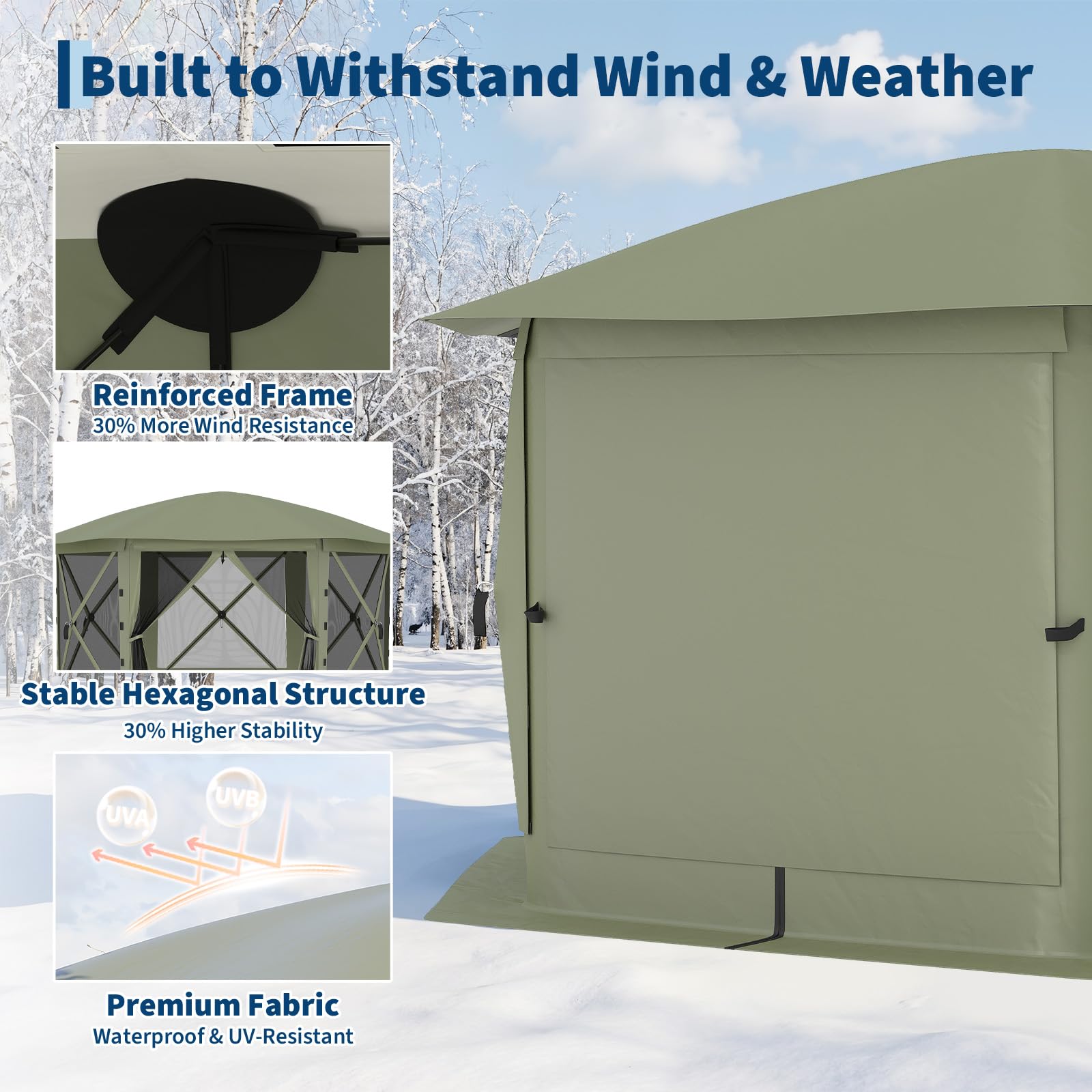 Garvee 10' x 12' Pop Up Screen Tent, 6-Sided 300D Oxford Screen House with Removable Canopy, UPF 50 Waterproof Camping Gazebo, Army Green