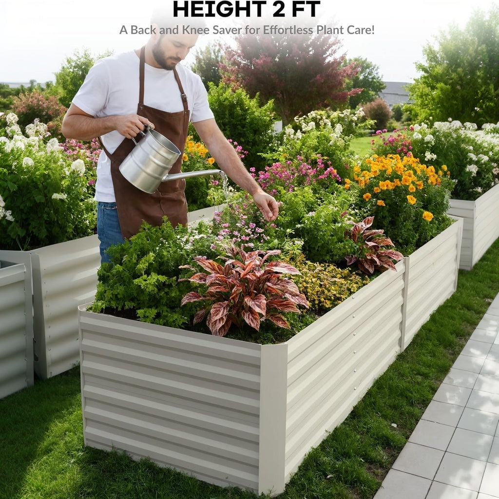 Garvee 2PCS Metal Raised Garden Bed Planter Box, 6x3x2ft - Durable Outdoor Flower & Vegetable Growing Kit - Easy Assembly - Beige - System Default