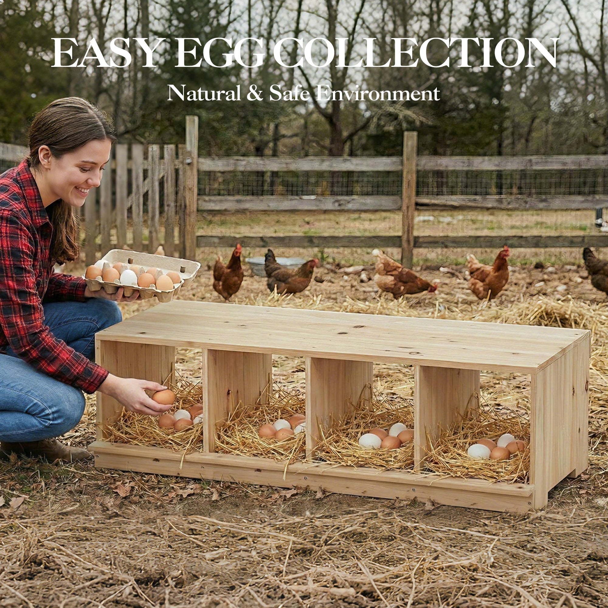 Garvee Heavy Duty Wooden Chicken Nesting Box for Poultry Coops – 4-Compartment Single Layer – Easy Assembly – Secure Egg Collection – Ideal for Hens, Chickens, Ducks – Durable Construction – Specs: Single Layer, 4 Compartments